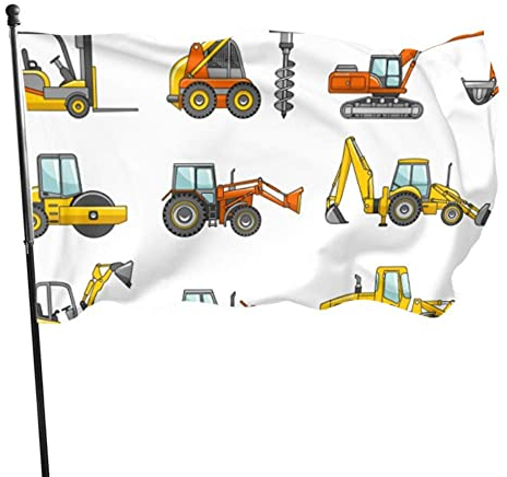 GOSMAO Gartenfahne Gabelstapler Kran Bagger Traktor Bulldozer LKW Lebendige Farbe und UV-lichtbeständig Doppel genäht Yard Yard Banner Saison Flagge Wandflagge 150X90cm