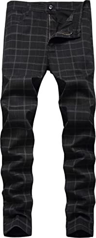 HENGAO Pantalon chino à carreaux pour homme Coupe droite, Z- Noir., 50