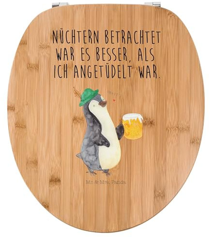 Mr. & Mrs. Panda Motiv WC Sitz Pinguin Bier - Geschenk, Klodeckel, pinguine, beschwippst, Klobrille, Oktoberfest, Toilette, WC-Sitz, Toilettendeckel