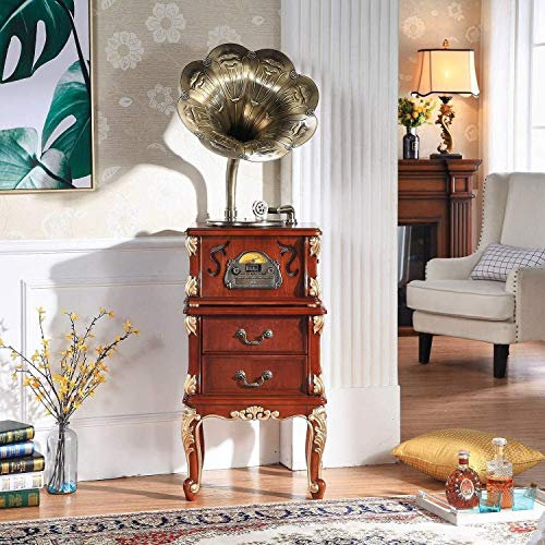 ASDNN Hi-Fi&Home Vintage Retro Classic Style Phonograph Gramophone Shape Stereo Speaker Sound System Music Box Blue Tooth Micro SD/USB Flash Drive