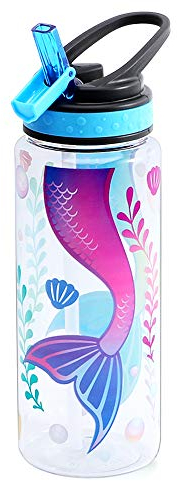 Home Tune Cute Water Bottle for School Girls Boys, BPA Free Tritan, Leak Proof Flip Straw, Easy Clean, Carry Handle, 680ml - Mermaid