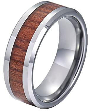 Verlobungsring Titan Koa Holz Inlay Hochzeit Jubiläum Band Ring Schrägkante Ring Männer Verlobung 8MM Silber Braun Herren Ringe Größe 65 (20.7)