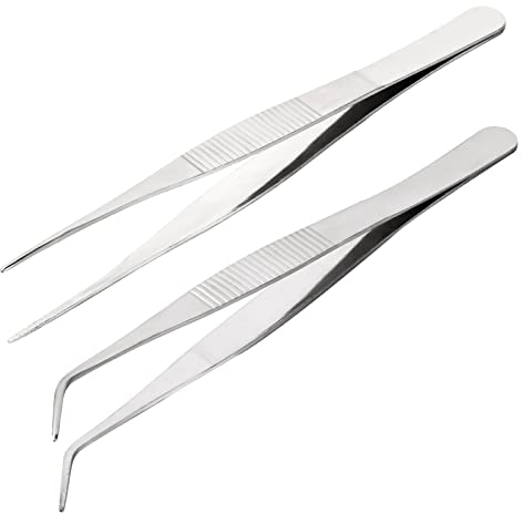 2 pezzi Pinzette in Acciaio Inossidabile da 16 cm Pinzette Lunghe Dritte e Curve Pinze Multiuso per Lavorazioni Industriali Uso in Laboratorio Giardinaggio Cucina