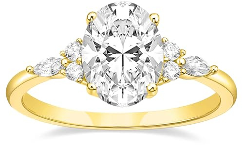 TIGRADE 3CT Engagement Ring Oval Cut Cubic Zirconia Marquise Round CZ Eternity Wedding Band for Women Size 3-12, Gold, Size 6