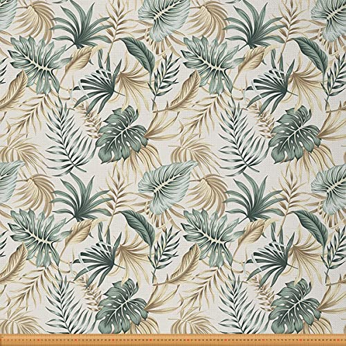 Loussiesd Palmblatt Polsterstoff für Stühle tropischer Palmen Bananenblätter Stoff als Meterware Sommer Strandpflanzen Dekostoff für Polsterung und Heimwerkerprojekte 184x150cm Grün Beige