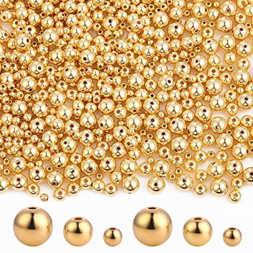 1200 Gold Beads - Smooth Round & Spacer Beads in 4mm, 6mm & 8mm for DIY Jewelry Making