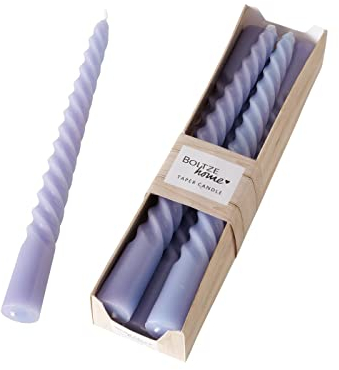 Spiralkerzen Flieder/Lavendel – 6er Set – Höhe 20 cm, Ø 2 cm – ca. 4 Std. Brenndauer – Gedrehte Stabkerzen – Für Taufe, Kommunion, Ostern & festliche Deko