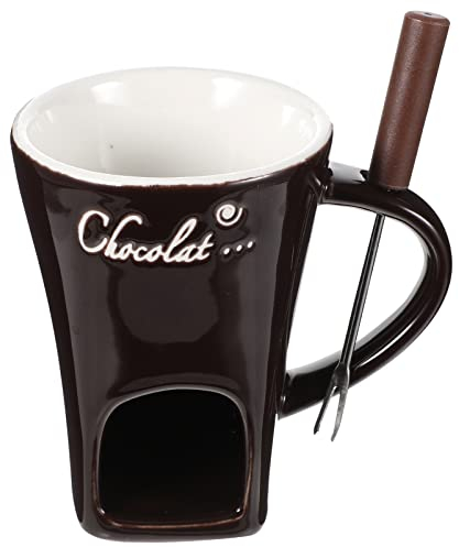 Chocolate Fondue Milk Warmer Personal Fondue Mug Set Mini Fondue Pot Chocolate Fondue Mug Porcelain Melting Pot with Fork Tea Light for Cheese Tapas Milk Chocolate Cheese Warmer