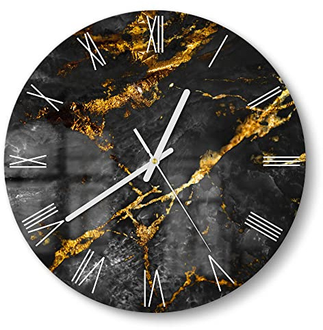 DEQORI Glasuhr | rund Ø 30 cm | Motiv Veredelter Naturstein | ausgefallene leise Design Uhr aus Glas | Wanduhr für Wohnzimmer & Küche | moderne Hingucker Uhr für die Wand