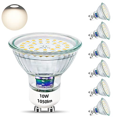 Unikcst GU10 LED 10W Glühbirnen Ersetzt 100W Halogen Leuchtmittel 4500K Base Glas 1050LM Hell LED Lampe 230V Abstrahwinkel 120° Spot, Nicht Dimmbar 6 Stück