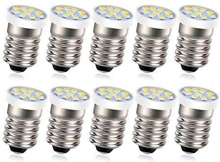 Ruiandsion 10pcs Ampoule LED E10 Blanc Chaud 24V 2016 9SMD Remplacement pour Lampe de poche Lampe torche Lampe de travail, non polaire