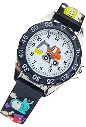 Mikikit Kinderuhr Bagger Bagger Go Karts Studentenuhr Stilvolle Kinder Cartoon -Cartoon-Uhr er Uhr