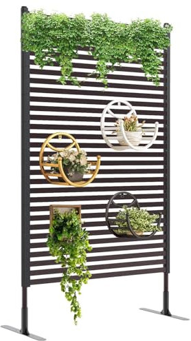 FOLLOOK Outdoor-Sichtschutzwände, freistehend, 91,4 cm B x 180,3 cm H, insgesamt Poly-Beschichtung, Stahlrohre und Lamellen, rostfreie, braune Metall-dekorative Zaunpaneele für Außenbereich,