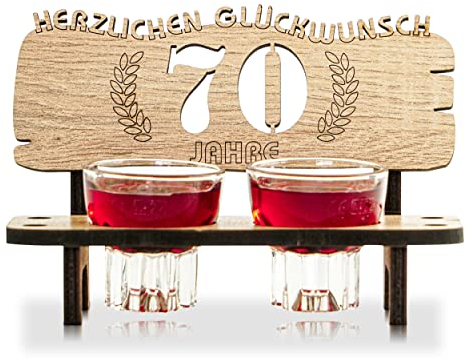 Munera Design - Schnapsbank mit 2 Gläsern Geschenkidee Jahreszahlen Jubiläum 70 Jahre