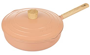 KASANOVA Padella Antiaderente Alta vari colori Pot Art 24 cm con Coperchio Innovativo, padella antiaderente 24 cm, Ideale per Cotture Lente e Stufati (Rosa, 28 Cm)