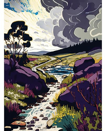 Artery8 Stormy Clouds over Stream Wild Scottish Landscape Extra Large XL Wall Art Poster Print