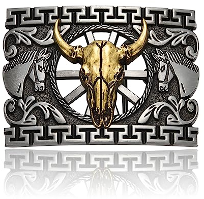 BBOTEN Western Horn Bull Gürtelschnalle für Herren Damen, Cowboystiefel Pferd Keltisches Kreuz Hufeisen Texas Gürtelschnallen, Horn Stier, Small