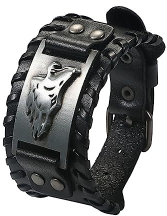 Cupimatch Herren Armband Retro Breites Metall Wikinger Armband Herren Leder Armband Punk Style Armbänder Breiter Gürtel Manschette Armreif Rock Wrap für Männer Junge