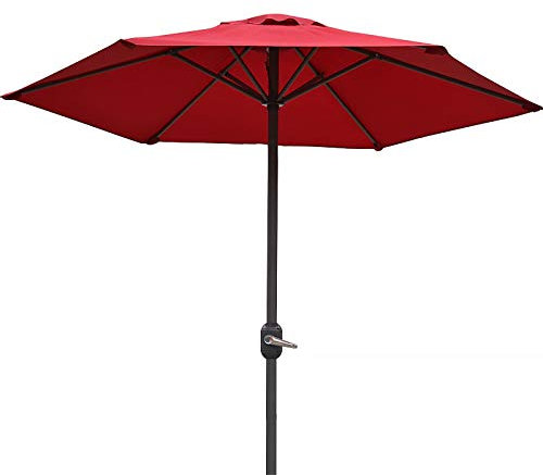 Parasol Sombrilla Rojo 6 Pies Patio Exterior Mesa Mercado Paraguas, Pequeño 2m Redondo Piscina Jardín Playa Poliéster Toldo Sombra, Sistema De Elevación De Manivela Y 6 Costillas Robustas Decoration