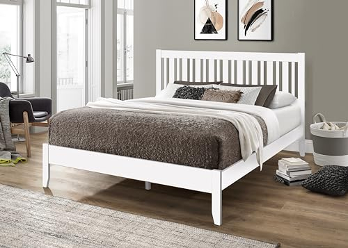 Sareer Furniture Rievaulx Double White Bed Frame Slatted Headboard Shaker Style Durable Easy To Assemble 4ft6