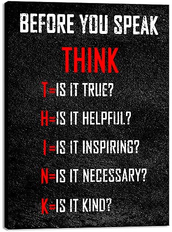 Wieco Art Motivierendes Poster auf Leinwand, Motiv: Think Before You Speak, für Büro, Wohnzimmer, Heimdekorationen