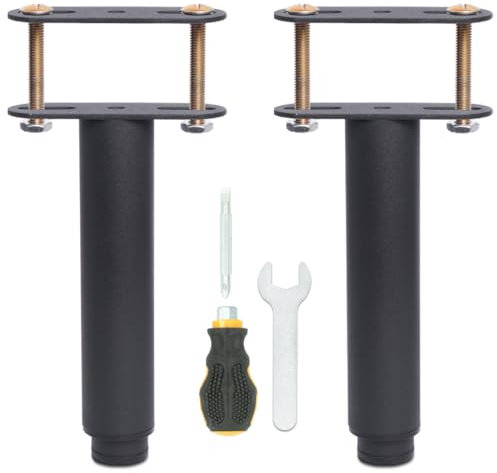 Pied de Lit Universel, Pieds pour Sommier à Lattes sans Perçage | Hauteur: 12cm(+6cm) Reglable | Design: Noir | Matériel: Metallique | Ronde ø3.8cm | pour le Cadre Central | avec Boulons | Lot de 2