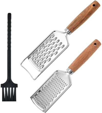 Hwtcjx 2 Stück Käsereibe, Parmesanreibe, Zitronenreibe, Edelstahl Reibe mit Bürste, Fein Zester Reibe Knoblauchreibe Ingwerreibe Muskatreibe Raspel Küchenreibe für Käse Zitronen, Spülmaschinenfest