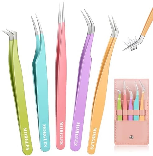 Tweezers for Facial Hair Women, MORGLES Professional Stainless Steel Precision Eyebrow Tweezers Set for Women Men, Multi-Colored