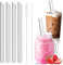 Annyswit 4 Pièces Paille en Verre Réutilisable avec 2 Brosses de Nettoyage Paille Bubble Tea 14×215mm Largeur Grande Paille en Verre pour Smoothie Cocktail Slush Jus Thé