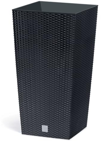 IMJ-Global Vaso Fioriera per piante Fiori DRTS H75 Simil Rattan da interno esterno Quadrato Alto Nero 91 Litri 40x40x75 cm design Moderno in plastica da balcone