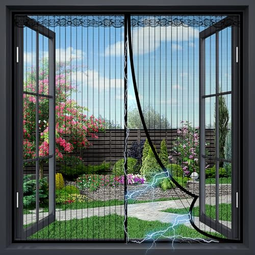 Homgaty Fly Screens for Windows, 120 x 130cm Magnetic Fly Screen Window and Window Curtains Dual-use Easy Installation Prevents Insects/Flies/Mosquitoes from Entering The Room