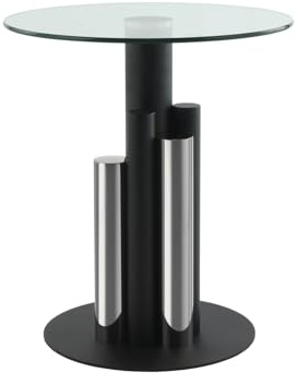Qiyano Beistelltisch rund Säule Skulptur Edelstahl Glas zweifärbig modern Design Metallic glänzend Nachttisch Ablage Wohnzimmer Couch Flur Pflanzenständer Höhe: 52 cm Farbe: Silber/Klar