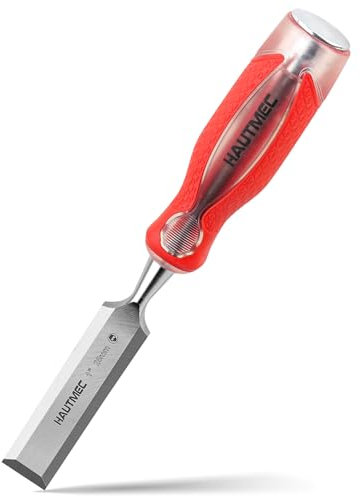 HAUTMEC 25mm Wood Chisel High Impact Drop-Forged CR-V Steel Bevel Edge Chisels with Strike Cap & Non-Slip Ergonomic Handle for Carpentry & Joinery Work, HT0362