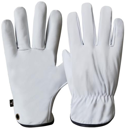 OLSON DEEPAK Gartenhandschuhe Leder für Damen/Herren,Weiche und flexible Arbeitshandschuhe (weiß, XL)