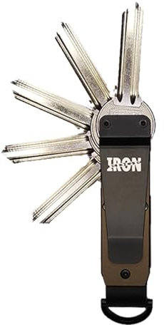 Iron Edge Key Organiser - Portable Keychain, Minimalist Heavy Duty Keyring, Pocket Smart Key Holder with Gift Box and Tool (Aluminium, Brown)