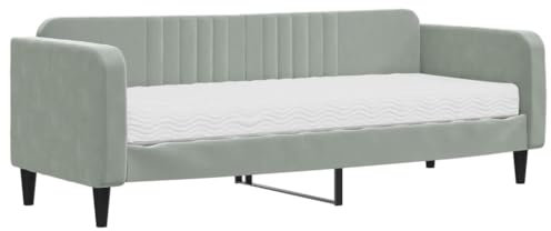 QJBSAVVA Bett Mit Matratze Bettgestell Himmelbett Gestell Palettenbett - Tagesbett mit Matratze Hellgrau 80x200 cm Samt für Gästezimmer Loft Schlafzimmer Außenbereich