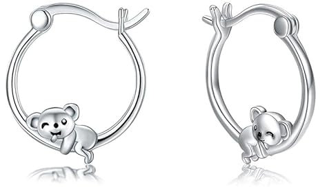 Fajewellery Pendientes Plata de Ley 925 Mujeres con Forma de Animal Huggie, Pendientes de aro Con Forma de Koala joyas regalos para mujeres niñas
