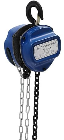 Chain Hoist Block and Tackle Pulley System Manual Lifting Tool 4M 1T 1000KG - for Industrial and Construction Sites, Blue