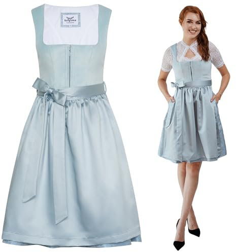 HOFGLANZ Traditionelles Damen-Dirndl [BLAU SAMT] - Edles 2-teiliges Trachtenkleid mit stilvoller Schürze - Midi-Trachtenkleid für Oktoberfest & Volksfeste - Größen 30-52