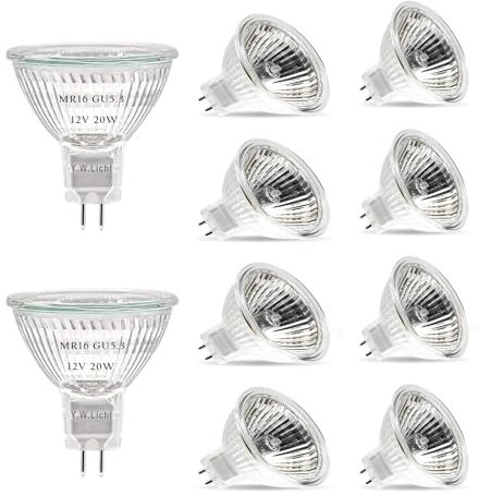 MR16 GU5.3 Halogenlampe Leuchtmittel 12V 20W Dimmbar Warmweiß Halogenspot Reflektor Glühlampe Birne Halogenstrahler für Einbau Schienenbeleuchtung Schrankleuchte, Ausstellungsleuchten 10 Stück
