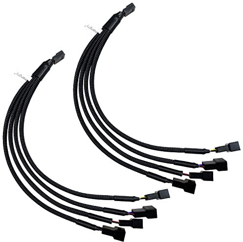 Amangny 2-Pack 4 Way 4 Pin PWM Fan Splitter Black Sleeved PC Case Fan Extension Power Cable 10.2 Inches (1 to 4)
