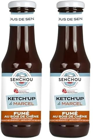 Pur Ketchup Fumé au Bois de Chêne - Accompagnement de Tapas, Grillades - Sans Colorant et Additif - Vegan Friendly & Gluten Free - 360g, Bouteille en Verre 82% Recyclé - SENCHOU (Lot de 2)