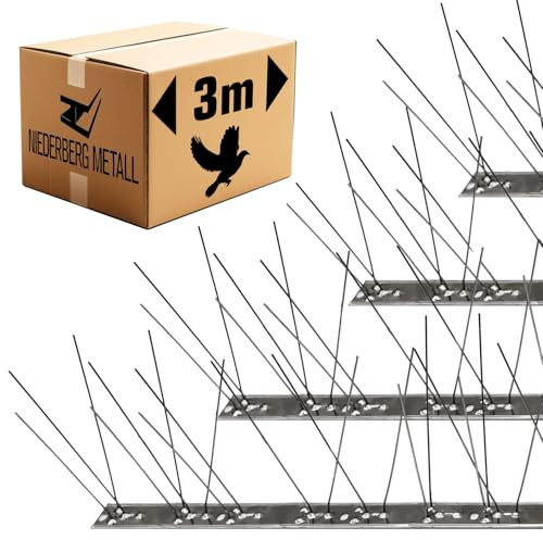 Niederberg Metall Taubenabwehr Spikes Edelstahl - 3 Meter Tauben Abwehrleiste mit 108 Vogel Abwehr Spikes - Taubenabwehr Balkon Vogelabwehr für Dachbalken - Vogelschutz Dach Solaranlage Photovoltaik