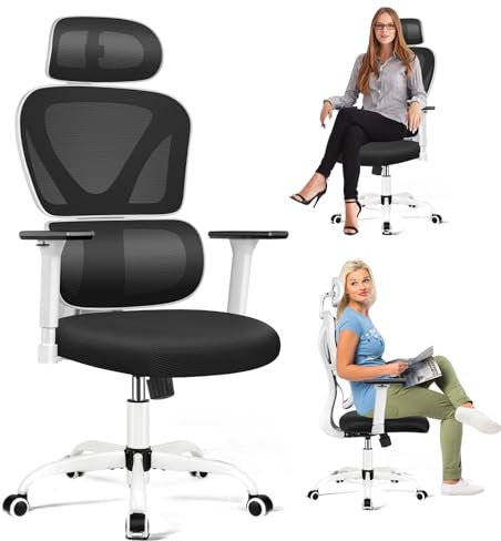 PEAKLIMB Bürostuhl Ergonomisch,schreibtischstuhl mit Verstellbarer Kopfstütze,3D Armlehnen,liegefunktion (90°-135°) bürostuhl ergonomisch testsieger 150 kg,weiß