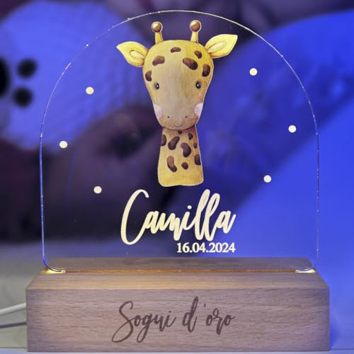Pixel® Lampada personalizzata con nome luce notturna per bambini bambina neonato con animali Idea regalo nascita bimbo bimba battesimo compleanno Regalo Natale per neonati Personalizzato (Giraffa)