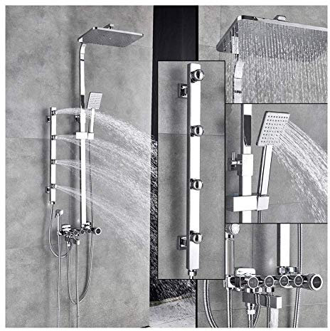 Rainfall Shower System, Wall Mounted 5 Functions Shower Faucet Set, Hot and Cold Bath Mixer Tap, With Hand Shower and Bidet Shower,Cromo, RFRDSPKG, Cromo
