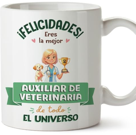 MUGFFINS Tazas para AUXILIAR DE VETERINARIA mujer - En Español - Mejor Universo Trofeo - 11 oz / 330 ml - Regalo original y divertido