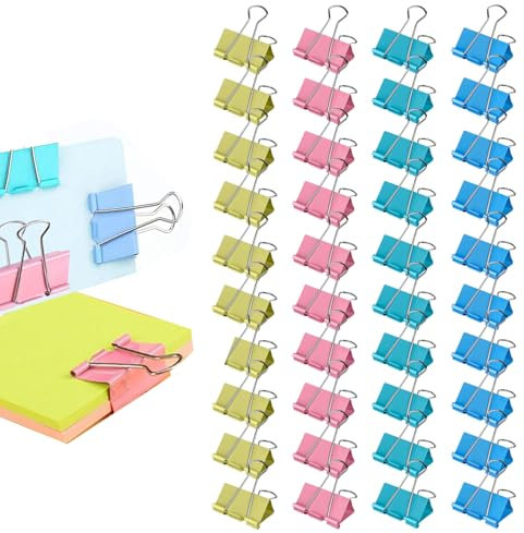 Kisstta Lot de 40 pinces à papier multicolores en métal - 19 mm - Pour documents de bureau - Pour l'école, les notes, le papier à lettre