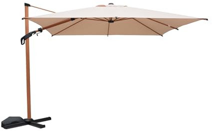 sweeek - Parasol déporté ETRETAT rectangulaire beige 3x4m. mât effet bois