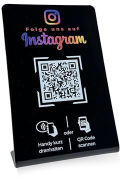 Aufsteller/Schild für Instagram mit QR-Code und NFC (16,5 x 10,5cm) - schwarz